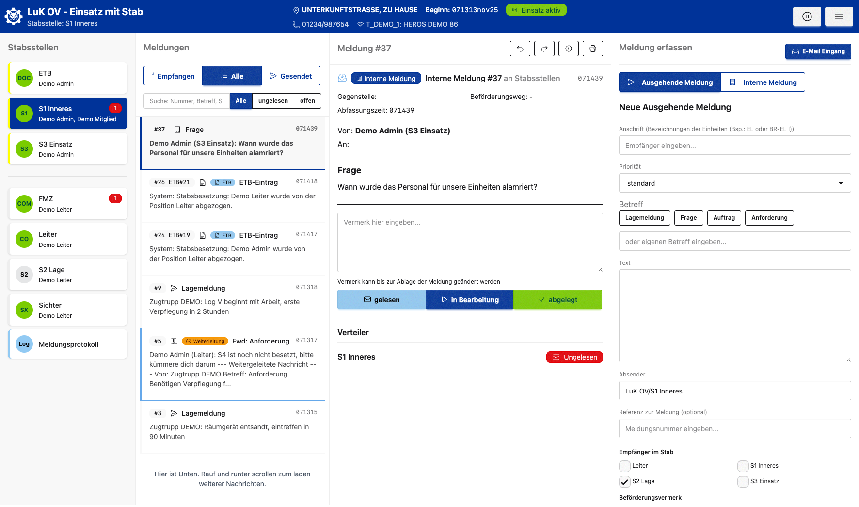 Meldung mit Status-Buttons